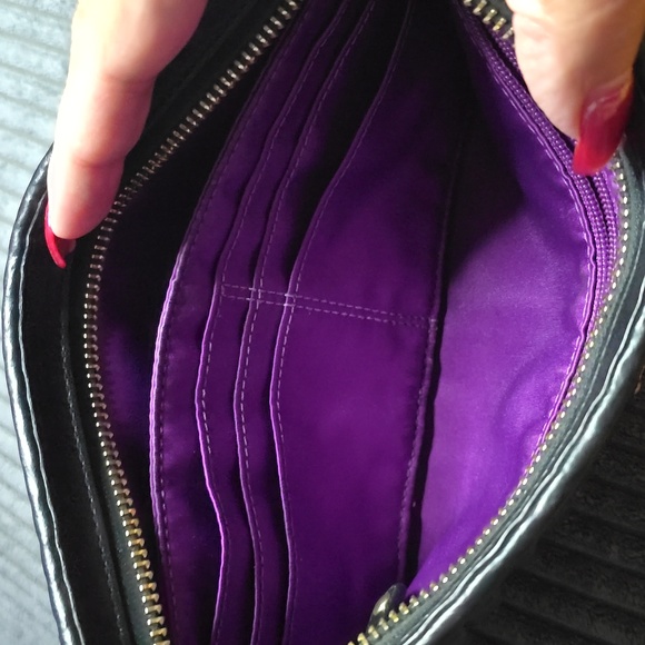 Euc coach large pleated leather clutch bag purple lined - Picture 4 of 4